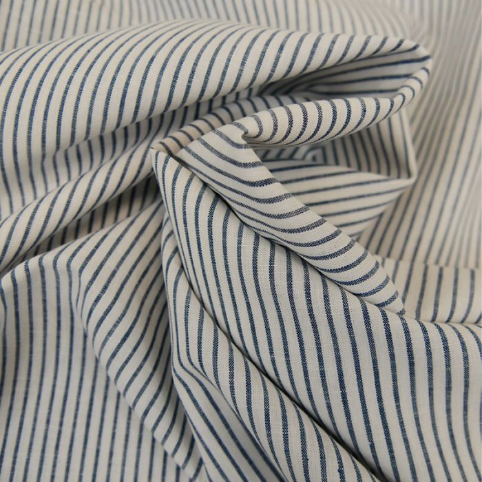 Tissu lin coton rayures bleu blanc - France Duval Stalla x 10 cm