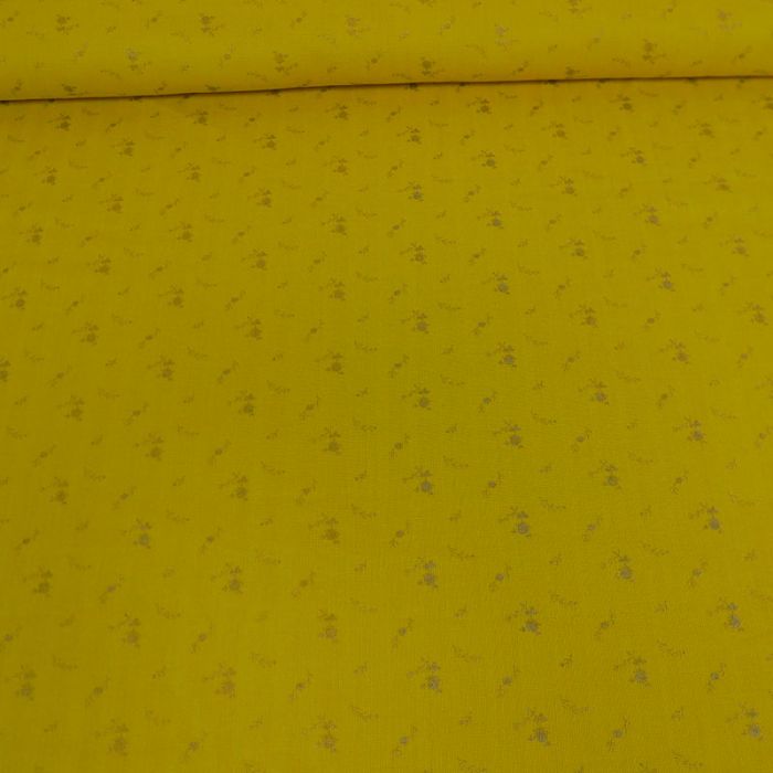 Tissu double gaze fleurs argenté jaune - France Duval Stalla x 10 cm
