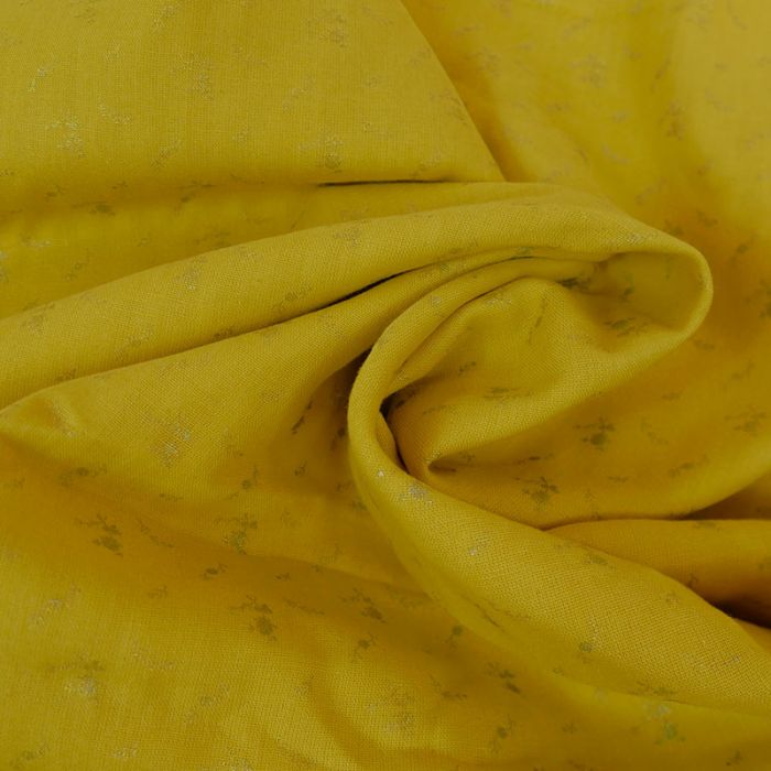 Tissu double gaze fleurs argenté jaune - France Duval Stalla x 10 cm