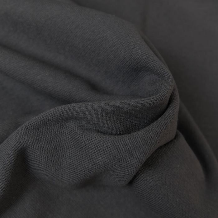 Tissu bord-côte bio uni tubulaire - gris foncé x 10 cm
