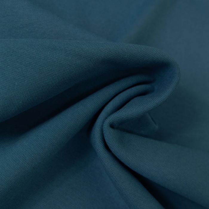 Tissu bord-côte bio uni tubulaire - bleu jeans x 10 cm