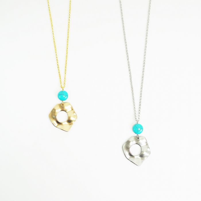 Kit : collier pendentif martelé et perle turquoise