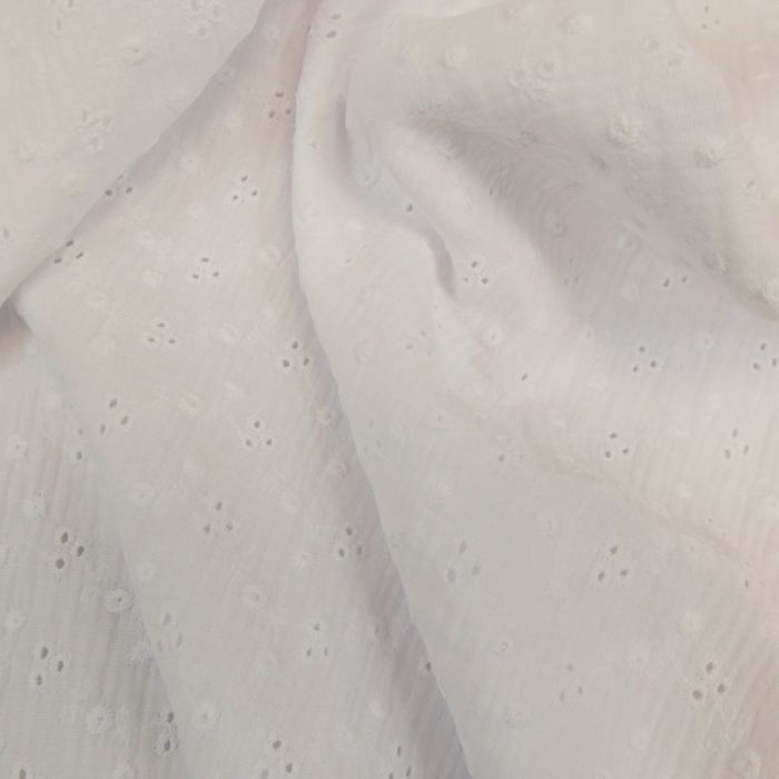 Tissu double gaze brodée - blanc x 10cm