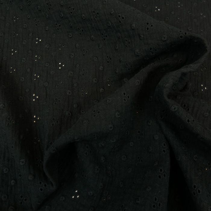Tissu double gaze brodée - noir x 10cm