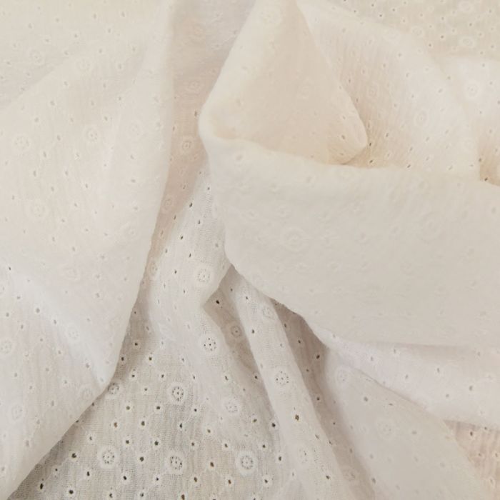 Tissu double gaze brodée Inès - blanc x 10cm