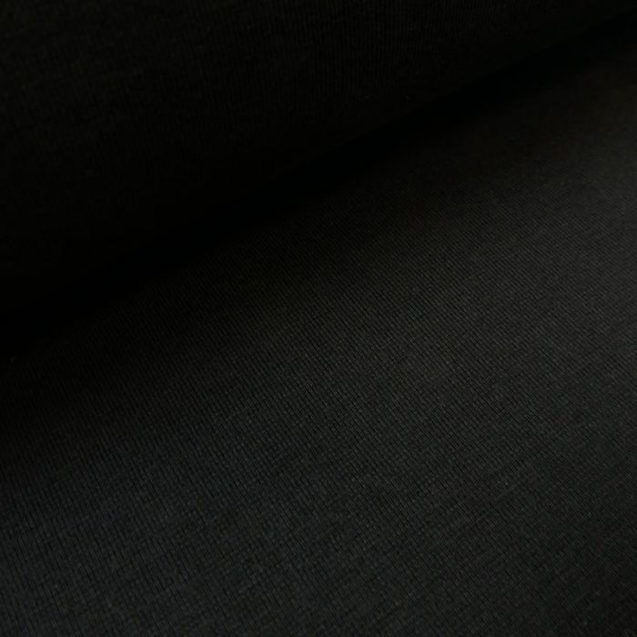 Tissu bord-côte bio uni tubulaire - noir x 10 cm