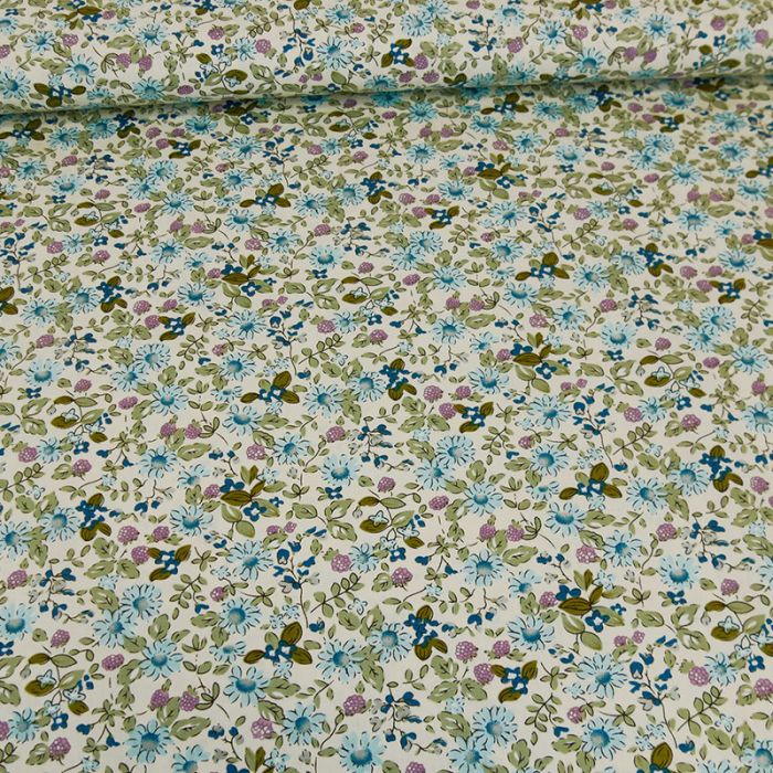 Tissu popeline coton Anna - bleu x 10 cm
