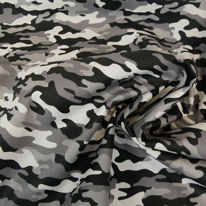 Tissu popeline coton camouflage - gris x 10 cm