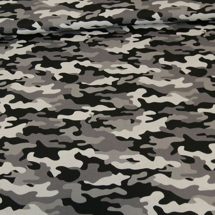 Tissu popeline coton camouflage - gris x 10 cm