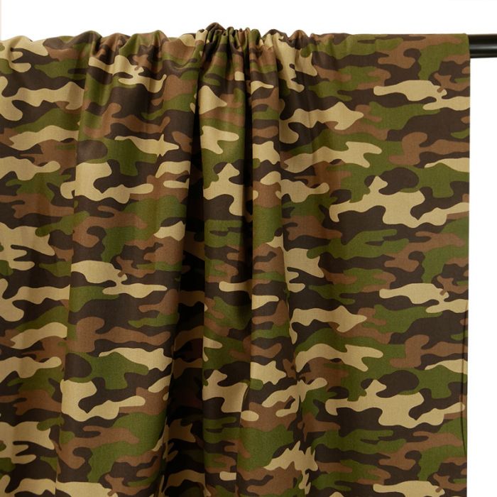 Tissu popeline coton camouflage - vert x 10 cm
