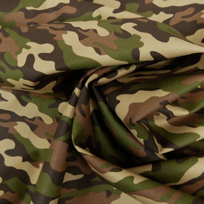 Tissu popeline coton camouflage - vert x 10 cm