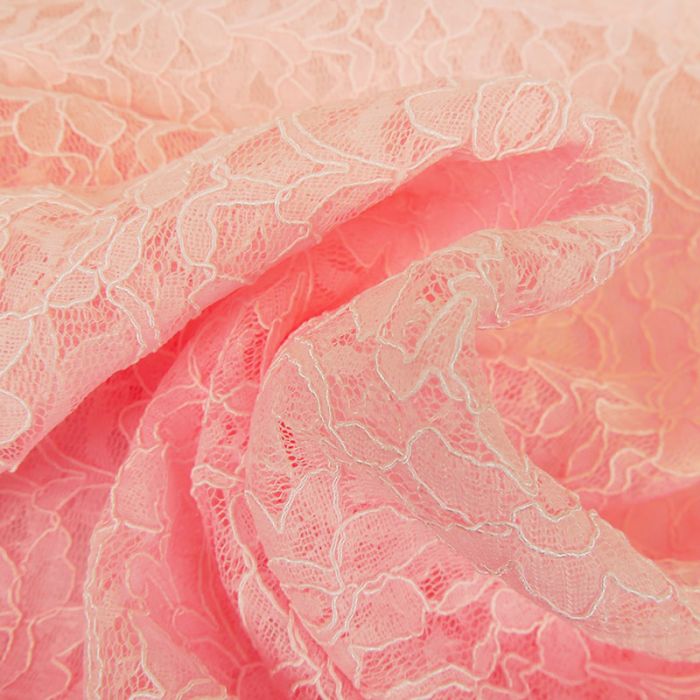 Tissu dentelle haute couture fleurs - rose x 10 cm