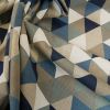 Tissu coton effet lin triangles - bleu x 10 cm