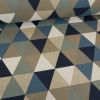 Tissu coton effet lin triangles - bleu x 10 cm