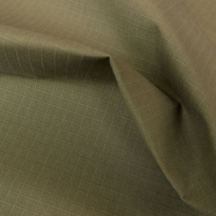 Tissu coton ciré waterproof carreaux - kaki x 10 cm