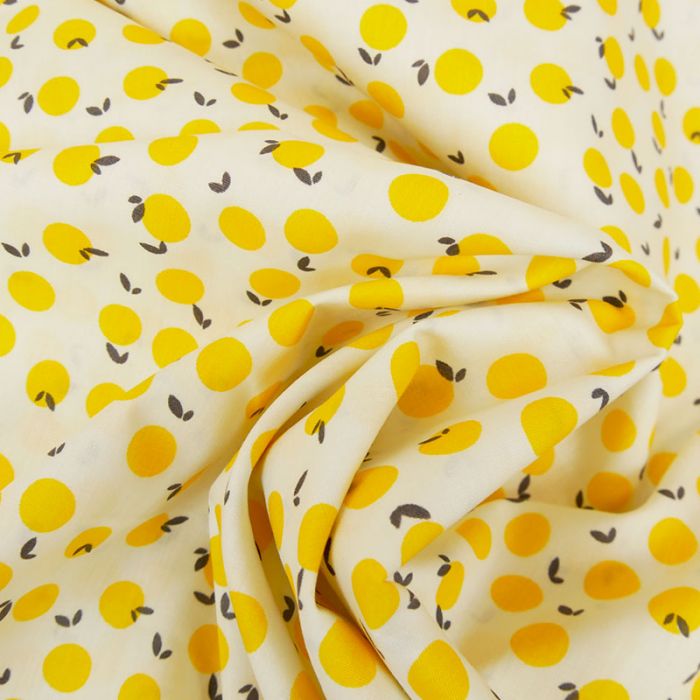 Tissu popeline fruits ronds  - jaune x 10 cm