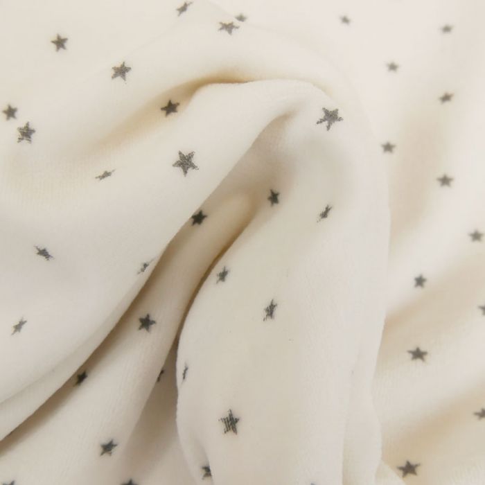 Tissu jersey velours nicky étoiles - blanc x 10 cm