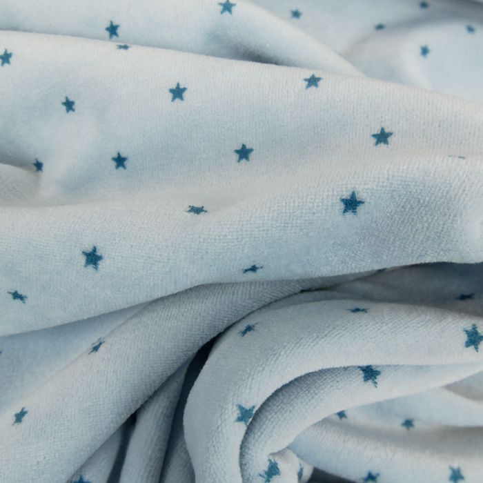 Tissu jersey velours nicky étoiles - bleu clair x 10 cm