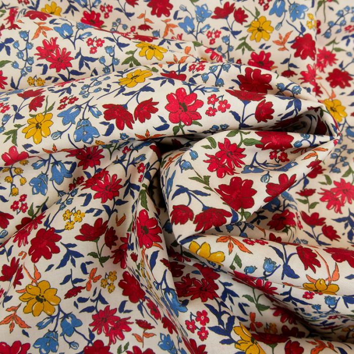 Tissu batiste de coton à fleurs - rouge carmin x 10 cm