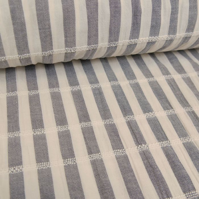 Tissu coton à rayures smocks - bleu gris x 10 cm