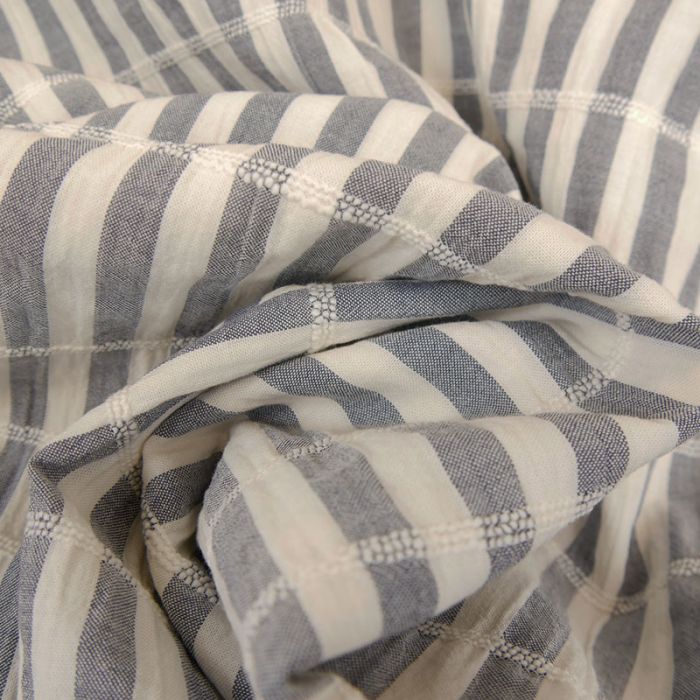 Tissu coton à rayures Deauville - bleu gris x 10 cm