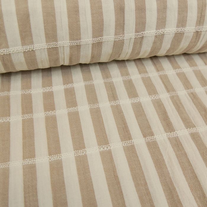 Tissu coton à rayures smocks - gris beige x 10 cm