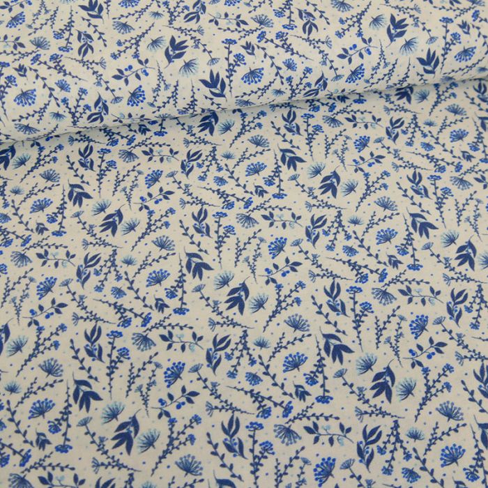 Tissu batiste de coton pissenlits - bleu x 10 cm