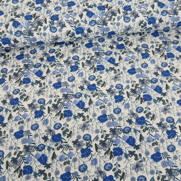 Tissu batiste de coton à fleurs Carla - bleu x 10 cm