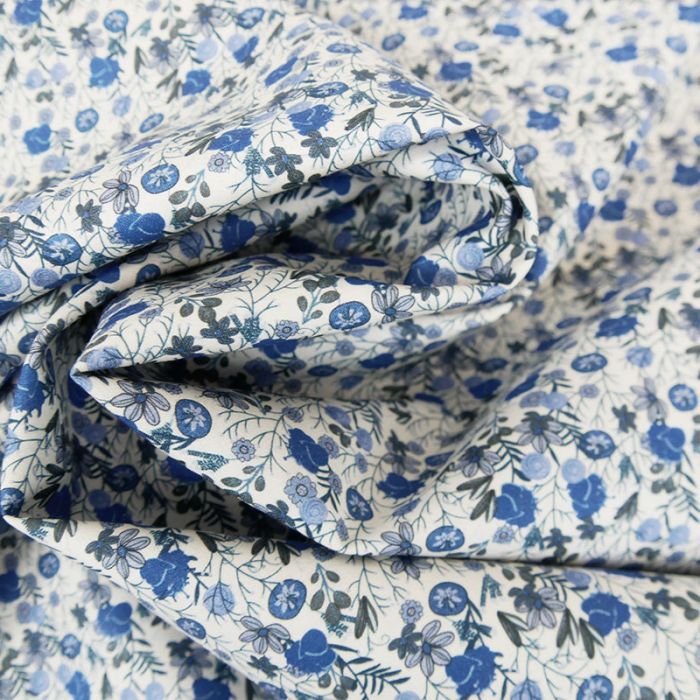 Tissu batiste de coton à fleurs Carla - bleu x 10 cm