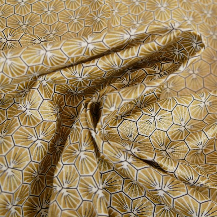 Tissu Cretonne Hexagone - doré x 10 cm