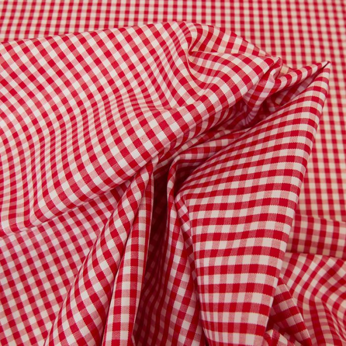 Tissu popeline coton vichy - rouge x 10cm