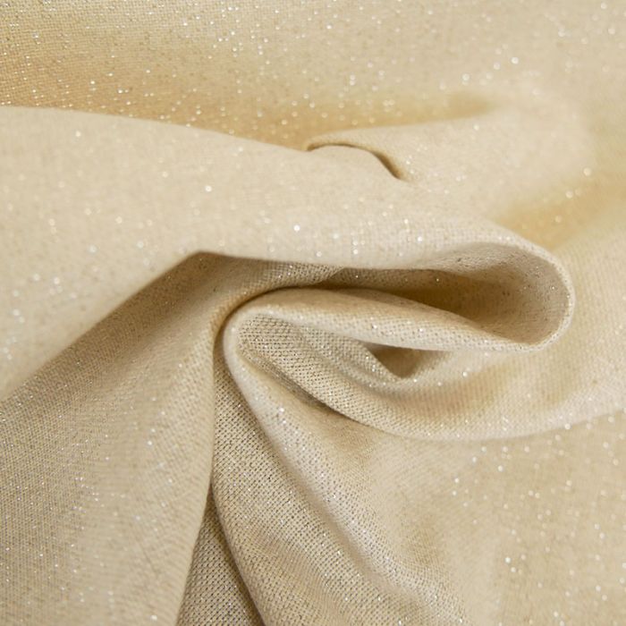 Tissu toile coton lurex argent - beige clair x 10 cm