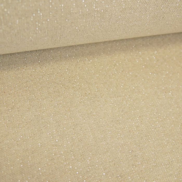 Tissu toile coton lurex argent - beige clair x 10 cm