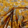 Tissu cretonne à fleurs- moutarde x 10 cm