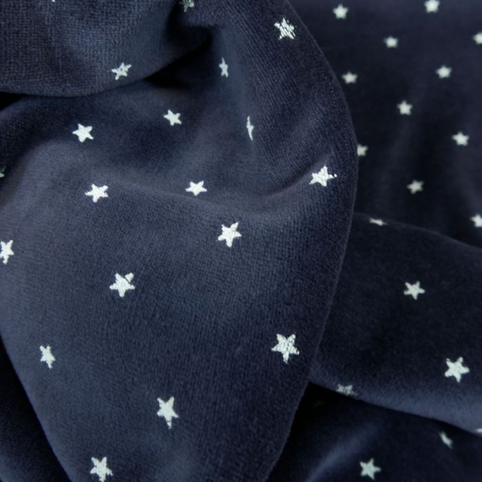 Tissu jersey velours nicky étoiles - bleu marine x 10 cm