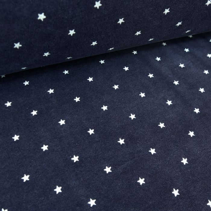 Tissu jersey velours nicky étoiles - bleu marine x 10 cm