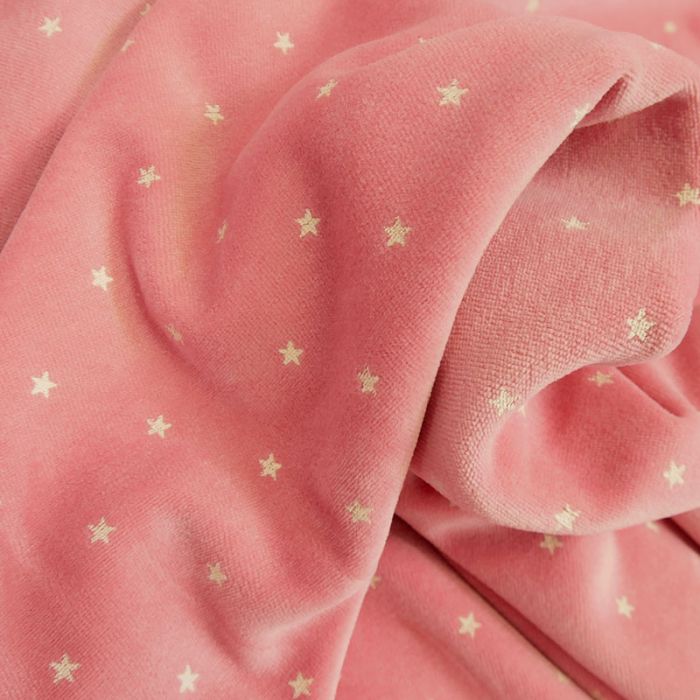 Tissu jersey velours nicky étoiles - rose  x 10 cm
