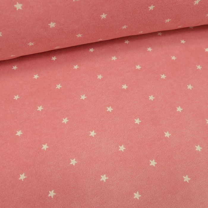 Tissu jersey velours nicky étoiles - rose  x 10 cm