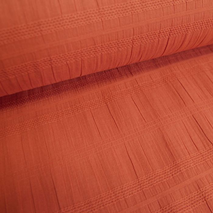 Tissu coton élasthanne effet smocks - orange brique x 10 cm