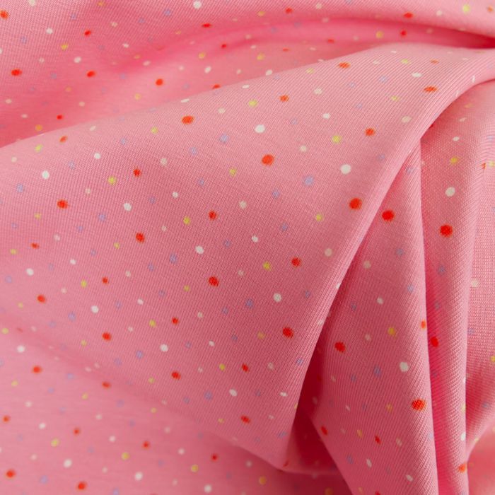 Tissu jersey fin pois - rose x 10 cm