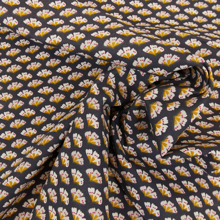Tissu coton fleurs - gris anthracite x 10cm