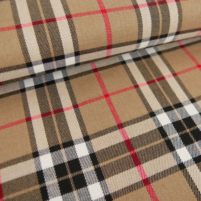 Tissu tartan carreaux stretch - beige x 10 cm