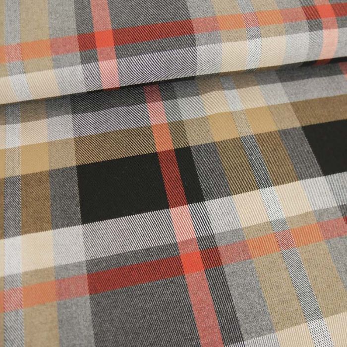 Tissu tartan carreaux stretch - Noir et Orange x 10 cm