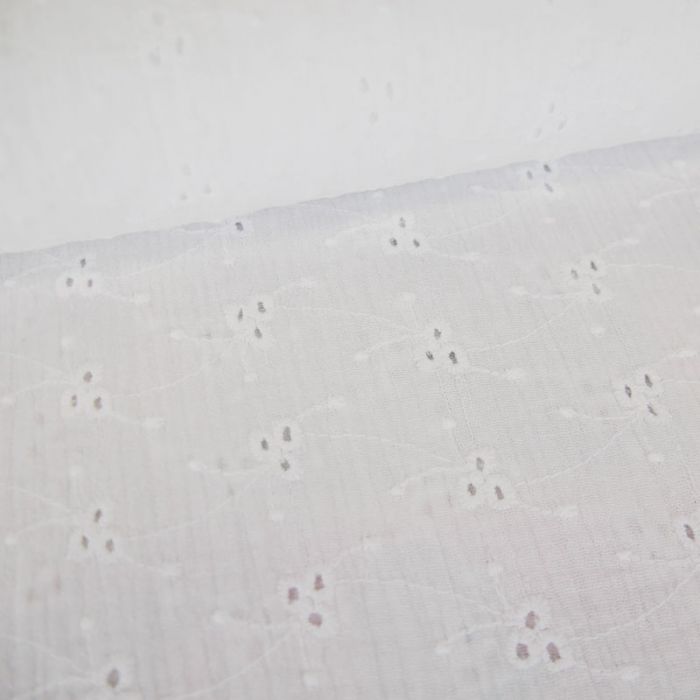 Tissu double gaze brodée - blanc x 10cm