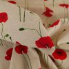Tissu coton effet lin champ de coquelicots - beige x 10 cm