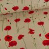 Tissu coton effet lin champ de coquelicots - beige x 10 cm