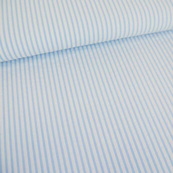Tissu seersucker rayures haute couture - bleu clair x 10 cm