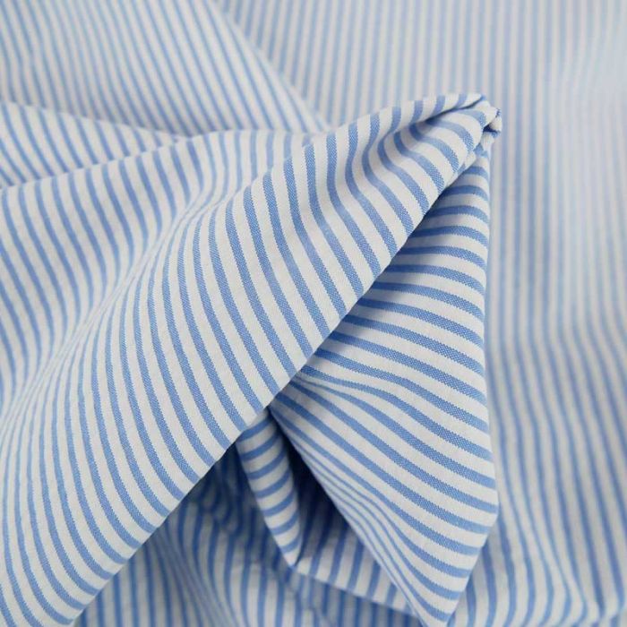 Tissu seersucker rayures haute couture - bleu x 10 cm