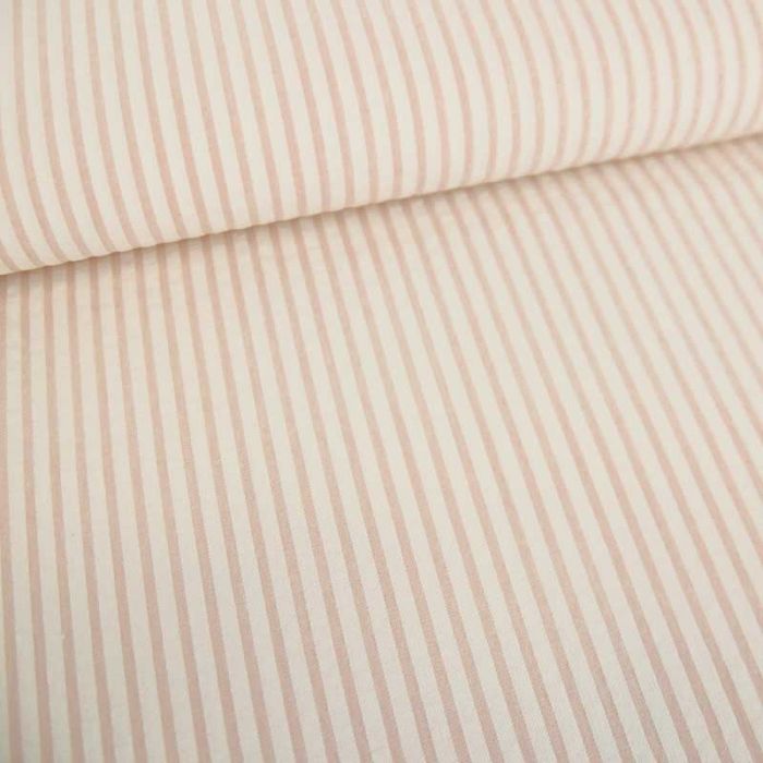 Tissu seersucker rayures haute couture - rose pâle x 10 cm