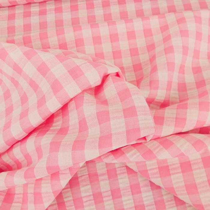 Tissu seersucker vichy grands carreaux - rose clair x 10 cm